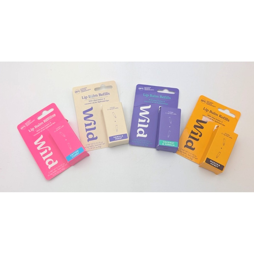 Lot 4 Packs Wild Lip Balm Refills 8 Total Cotton Candy Honey Vanilla NEW